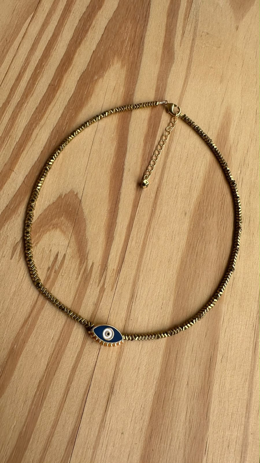 Choker Hematita com Olho Grego