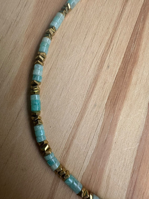 Choker Amazonita com Hematita - Opção 1